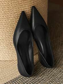 Vintage Brown Pointed Toe Flat Shoes For Women, New French Color-Blocking Low Vamp Platform Shoes, All-Season - Black - View 5