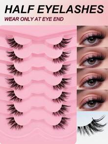 7 Pairs 1/2 False Eyelashes, Transparent Eyelash Stems, 18mm Cat Eye Extended Length, 3/4 Corner Lashes, Natural Look - Lông mi  mắt mèo - Xem 2
