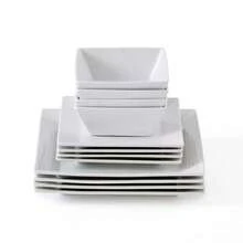 ***  *** White Porcelain Square Dinnerware Set, 12pcs (4 People) Xmas - White - View 3