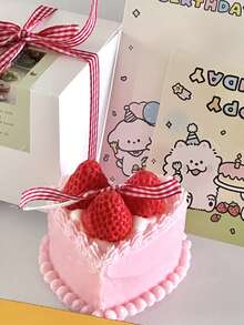 1pc Realistic Piped Cream Strawberry Cake Scented Candle (8cm/3.14in), Creative Shaped Candle, Handmade Soy Wax, Smokeless Candle, DIY Candle, Pure White Heart-Shaped Candle - Multicolor - View 4