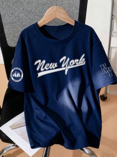 1pc Tween Boy Printed Short Sleeve T-Shirt, Young Student Clothing, Summer Top For Boys