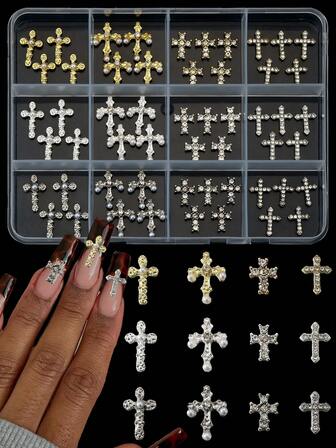 3D Shiny Cross Nail Charms And Gems Multicolor Cross Charms For Nails Women Nail Art Design
