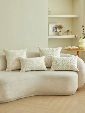 1 st minimalistisk bohemisk stil beige rullblommig broderi plädörhänge örngott, heminredning lämplig för vardagsrum, sovrum, fest