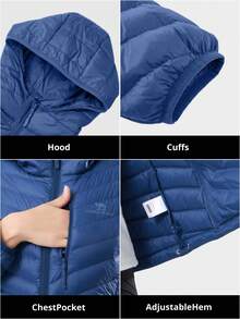CAMEL CROWN Women's Lightweight Packable Down Jacket, Hooded Quilted Winter Coat With Front Pockets - Harbor Blue - View 3