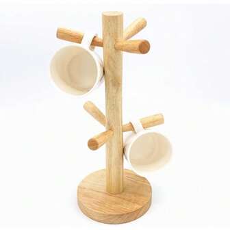 6-Hook Wooden Mug Rack, Coffee Cup Holder Tree For Counter Decor, Non-Slip Mug Tree