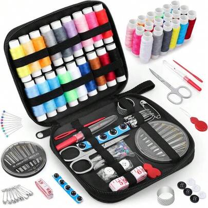 Sewing Kit With Threads Needles Storage Bag Scissors Tape Measure Buttons Portable Travel DIY Embroidery Handwork Sewing Box Set