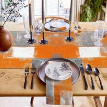 Burnt Orange Table Runner, Modern Autumn Orange And Gray Dinner Scarf Dresser Scarf Abstract Art Non-Slip Runner For Dining Table Holiday Party Event