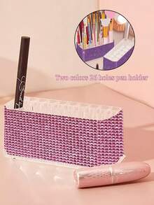 klimonla 1pc Acrylic Transparent Nail Polish Organizer Holder With 26 Holes, Pink Rhinestone Design - Pink - View 4