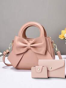 1 Set Including Women's Handbag, Bow Decor Shoulder Bag, Fashion Solid Color Crossbody Bag - Beige - View 9