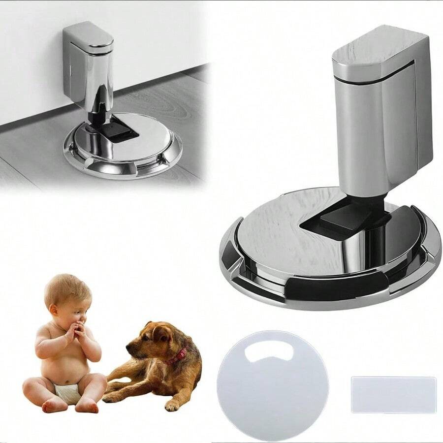 Tope de Puerta Magnetico Mecánico Silencioso sin Perforaciones Ajustable Plata - pago - Ver 1