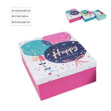 Set regalo Happy Birthday da tre pezzi, scatola regalo quadrata decorata e colorata, adatta per compleanni e feste.