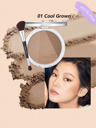 HOLIKA HOLIKA Tone Tuning Shading Contour Palette 01 Cool Grown och borsteset | Koreansk konturpalett | Bronzer ansiktspuder K-Beauty, 9,5 g/0,34 oz