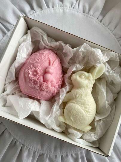 Forma silikonowa do świecy w kształcie jajka z wytłoczonym królikiem i kwiatami, do dekoracji świątecznych, prezentów na rodzinne przyjęcia, ręcznie robionych prezentów, jednoczęściowa, elastyczna i łatwa do czyszczenia, wielokrotnego użytku, odpowiednia do dekoracji wielkanocnych, odporna na ciepło i o wysokiej elastyczności silikonowa forma