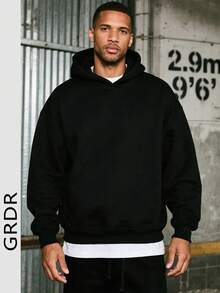 GRDR Men's Casual Street Hooded Sweatshirt, Solid Color With Thermal Lining, Loose Fit, Autumn/Winter