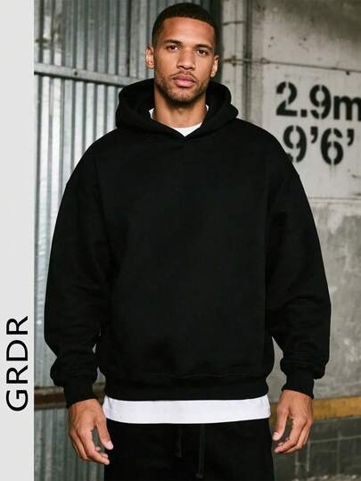 GRDR Men's Casual Street Hooded Sweatshirt, Solid Color With Thermal Lining, Loose Fit, Autumn/Winter