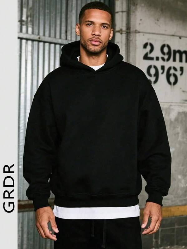 Herren Lässiger Street Kapuzenpullover, einfarbig mit Thermofutter, weite Passform, Herbst/Winter