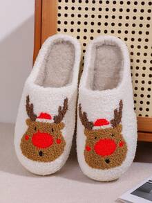 New Christmas Deer Plush Home Shoes Indoor And Outdoor Warm Slippers - Red - View 3