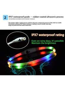 IPX7 Waterproof LED Dog Collar, Rechargeable Flashing Collar, Adjustable Size Safety Collar Light For Night Walking - Multicolor - View 8