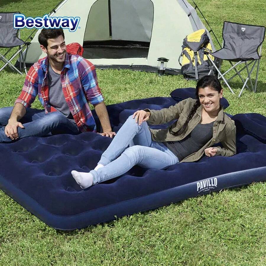 Bestway 67374 80" X 60" X 8.75"/2.03m X 1.52m X 22cm 1Set Double Inflatable Mattress, Inflatable Beds, Inflatable Beds,Camping Mattresses, Rapid Inflatable Mattress, Double Inflatable Mattress With Hand Pump And Two Pillows For Camping - Navy Blue - View 1