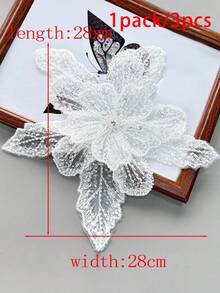 New 3D Multi-Layer Computer Embroidery Crystal Rhinestones Center Flower Petal Handmade Applique Clothing Accessories/Length: 29cm/Width: 28cm - White - View 27