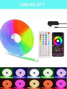 HBOWMDJIA 1 tira de luces LED de neón flexible RGB, control inteligente por aplicación con mando a distancia de 44 teclas, diseño personalizable, ideal para interiores y exteriores. Perfecta para la cocina, el dormitorio, fiestas, piscinas, camping y otras actividades al aire libre. - Tipo de Enchufe A USA (110-127V) - Ver 11