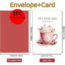 Christmas Greeting Card For Special Niece, Pink Snowflake Cup Christmas Drink Design, Cute Snowman Cream Decoration, Conveying Holiday Sweetness, Niece Exclusive Christmas Cherished Card, Warm Holiday Wishes, Thank-You Card With Envelope, Greeting Card, Blessing Card, Blank Card - Sets - View 4
