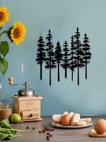 1pc Unique Pine Forest Iron Silhouette Wall Decor - Natural Style Home Decoration With Modern Farmhouse Vibe, Ideal Gift For Nature Lovers To Add Rustic Charm To Living Room, Bedroom Or Office