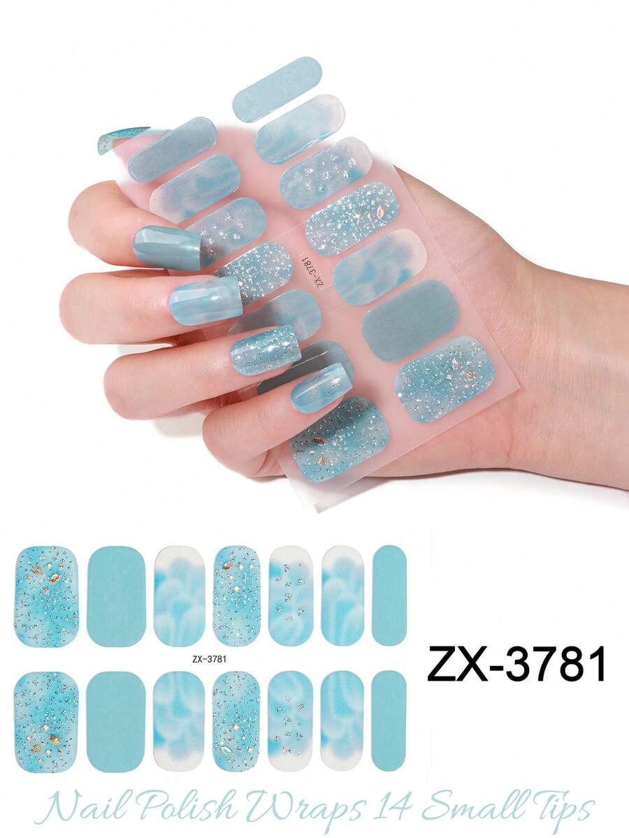 1 Sheet Black Nail Polish Stickers Full Nail Wraps Silver Gradient Shiny Star Design Nail Strips For Women Self Adhesive DIY Nail Art Supplies - Cadet Blue - View 1