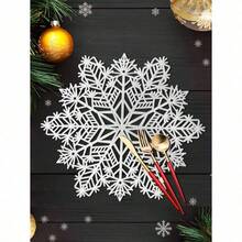 4pcs, Christmas Snowflake Placemats, PVC Placemats For Christmas Table Decorations, Vase Mats, Christmas Table Snowflake Decorative Protective Mats.
