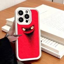 Funda de teléfono diseño de monstruo rojo con grandes ojos y cara sonriente para iPhone 15 Pro Max 14 Pro 13 12  Galaxy S23 S22 S21 Plus Ultra protector de teléfono funda de pareja regalo para novio novia San Valentín regalo de cumpleaños - Negro - Ver 3