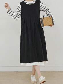 1 pieza Delantal negro con diseño dividido en frente y espalda, de estilo coreano y talla grande, para uso antiemanaciones y protección, apropiado para el hogar, la cocina, la repostería, el restaurante, la cafetería, la floristería y otros lugares de trabajo, cocina, baño y artículos del hogar. - Negro - Ver 7