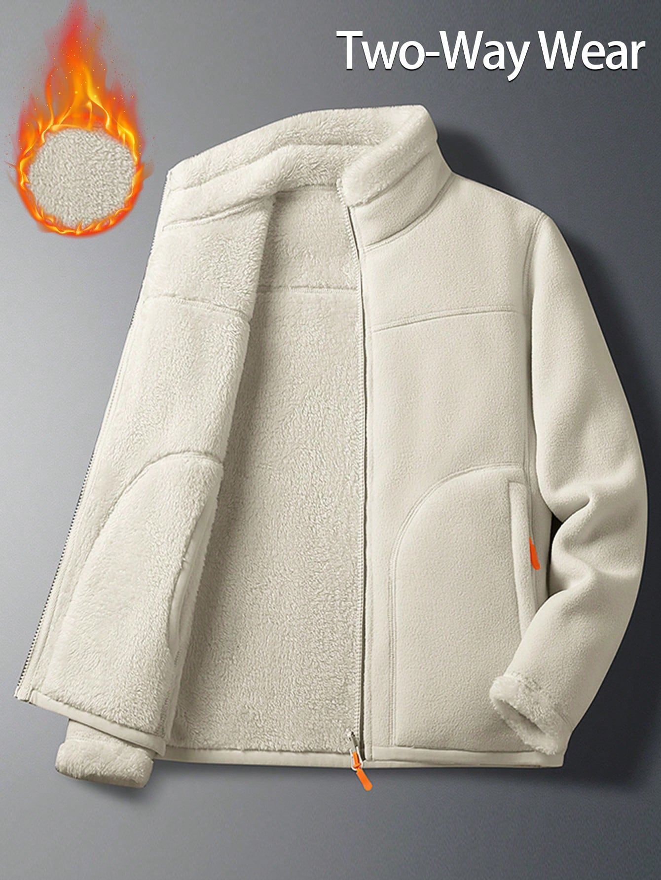 Jaqueta Reversível Quente de Inverno Feminina - Fleece Grosso de Dois Lados, Softshell com Bolsos com Zíper, Moletom com Capuz Esportivo, Outono/Inverno