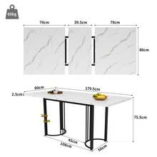Telescopic Dining Table (140-179.5 X 80 Cm), Extendable Table, Space-Saving Kitchen Table, Metal Frame, Rectangular Table For Dining Room/Living Room, White/Black - White - View 7