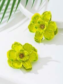 1 Cặp bông tai họa tiết hoa lá bất đối xứng cổ điển tông vàng, quà tặng độc đáo cho phụ nữ, thích hợp cho hộp đêm - màu xanh lá - Xem 2