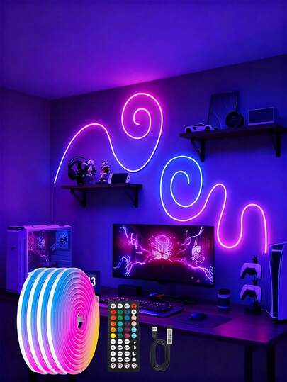 Dây đèn LED Neon RGB điều khiển từ xa 44 phím - Linh hoạt, cấp nguồn USB, đèn đổi màu tạo không khí cho phòng ngủ, trang trí ngoài trời, dễ lắp đặt, tiết kiệm năng lượng, đèn ngủ, đèn LED, đèn neon, điều khiển thông minh/ứng dụng, đèn dây neon linh hoạt, đèn LED phòng ngủ, trang trí phòng ngủ, tiệc tùng, trang trí ký túc xá, thiết bị chơi game, đèn đồng bộ nhạc, trang trí ngày lễ, trang trí Giáng sinh, trang trí ký túc xá.