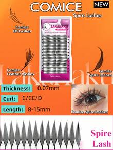 LAKANAKU Extensiones de pestañas sintéticas de 12 filas de 0.07mm C/D/CC Curl, estilo manga anime, tipo pluma, ligeras, en forma de espiral, estilo manga, pestañas postizas de abanico premontadas - CC - Ver 2