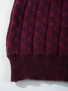 Men's Casual Retro Style Jacquard Knit Pullover Sweater, Lightweight, Crew Neck, Long Sleeve, Suitable For Autumn And Winter - Burgundy - View 7