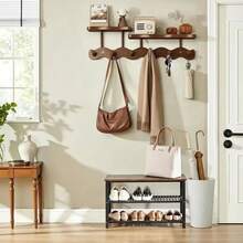 1个竹制壁挂式衣帽架，带挂钩，表面抛光，安装简便，休闲风格，无需钻孔，多功能收纳架，适用于卧室、客厅、玄关。 - 彩色 - 查看 3