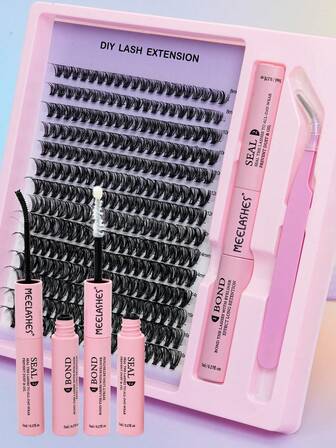 DIY Eyelash Extension 8-16mm 340pcs Self-Adhesive Soft & Natural Curling Eyelash Extension Kit With Glue
