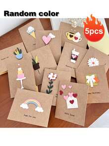 3/5/7pcs, Simple Greeting Card Three-Dimensional Birthday Blessing Thank You Holiday Fresh Mini Message Small Card, Exquisite Creative Simple Greeting Card Three-Dimensional Birthday Blessing Fresh Mini Gift Card