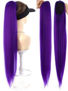 32英寸紫色长直马尾辫，合成纤维抽绳/发爪夹式马尾辫，可拼接式接发，女士直马尾辫 - 彩色 - 查看 12