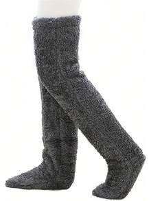 1 par de calcetines peludos para invierno, calentadores de piernas, cálidos hasta el muslo, calcetines gruesos para Navidad, invierno, calentadores de piernas - 1 - Ver 4