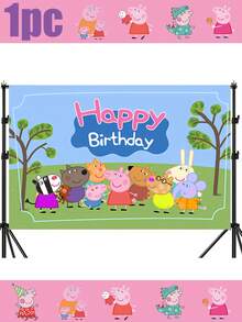 Peppa Pig Theme Cartoon Bedroom Dormitory Rental Room Decoration Birthday Banner Cartoon Animal Scene New Little Pig Birthday Background Cloth Banner Cartoon Theme Party Background Decoration Supplies - Multicolor - View 14
