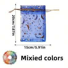 100个月亮星星图案薄纱袋，婚礼回礼袋，带抽绳，混色小网眼糖果礼品袋，适用于派对、珠宝、圣诞节、节日派对，网眼袋，月亮星星抽绳收纳袋，化妆品雪纺袋，斋月开斋节月亮图案 - 彩色 - 查看 11