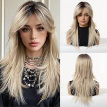 渐变蝴蝶22英寸长假发，合成刘海，100%进口化纤发丝，100%天然发丝，适合角色扮演、节日、Y2K、万圣节等场合。 - 漸層 - 查看 12