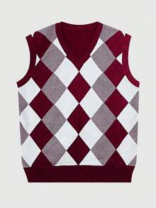 ALTZTAR Men's Knitted Casual Contrast Color Sleeveless Sweater Vest - Burgundy - View 4
