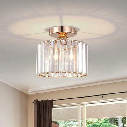 Crystal Chandelier For Hallway, A Best-Selling Aesthetic Model That Is An Essential Tool For Creating Hallway Ambiance. With A Black Frame Paired With Crystal Design, It Can Instantly Enhance The Sophistication Of Home Decor And Refresh The Hallway Space.(Gold)