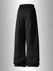 Men's Loose Wide Leg Casual Pants - Fashionable Drawstring Long Pants, Suitable For Everyday Casual Wear - Black - View 2