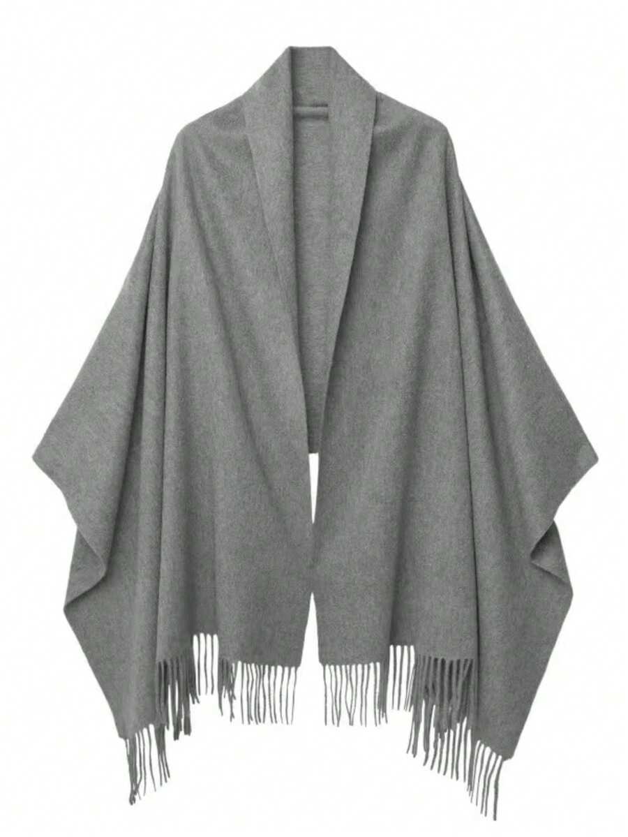 Stylish Casual Winter Scarf 230g With Fringes - 深灰色 - 查看 1