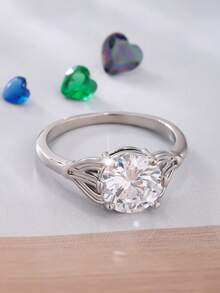 1pc Women's Fashion Simple Round Synthetic Zirconia Ring, Suitable For Wedding, Party, Birthday Gathering And Other Important Occasions, Perfect Gift Choice For Valentine's Day, Christmas, New Year